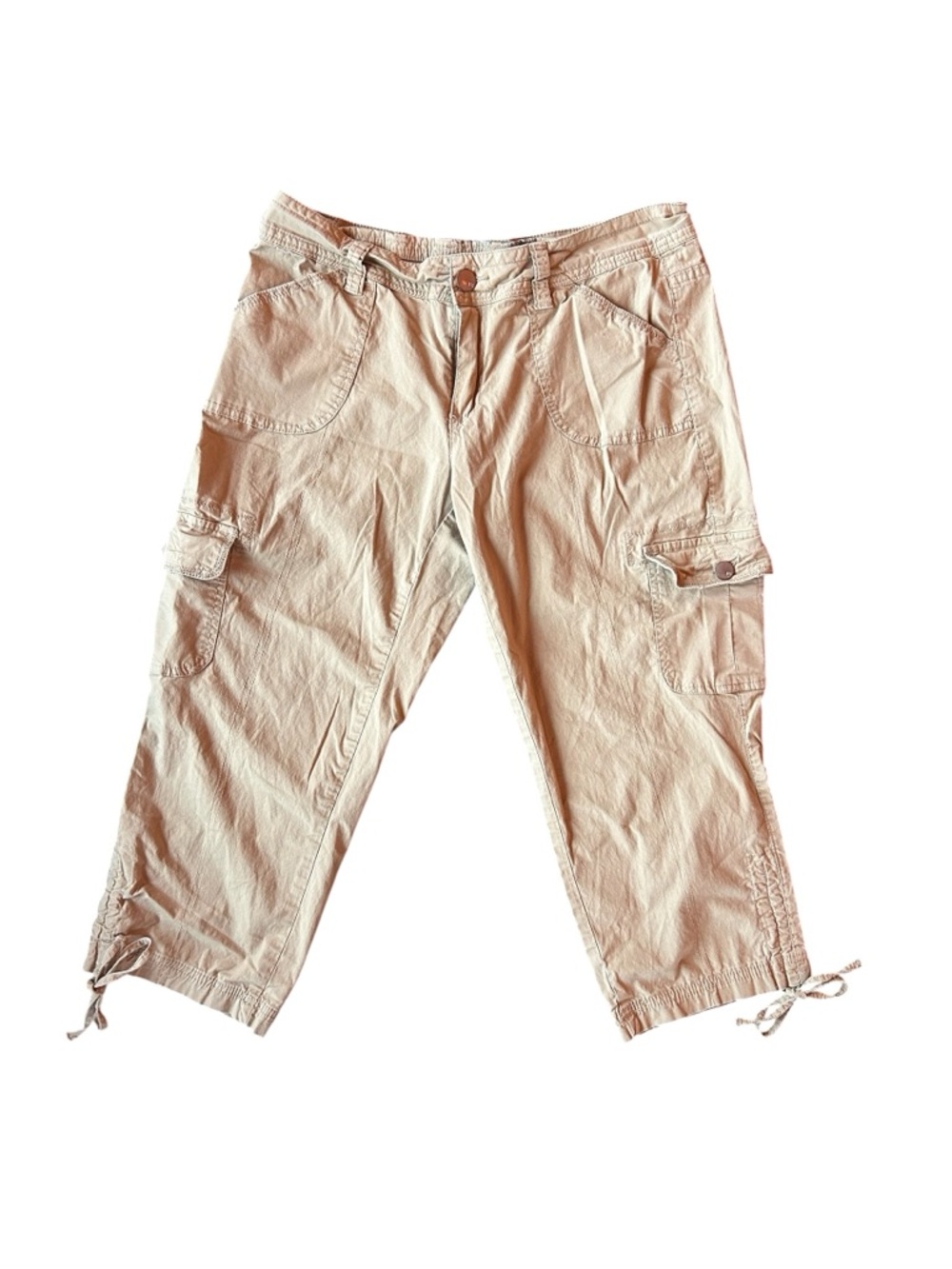 Y2K Faded Glory khaki Capri pants with tie details! Size 10